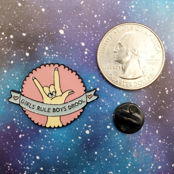 Girls Rule Boys Drool Enamel Pin - Picture 2 of 3